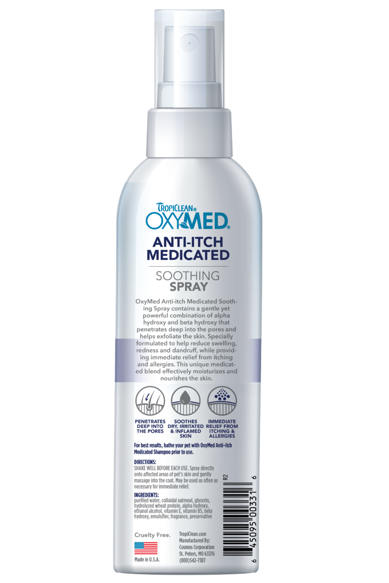 TropiClean OxyMed AntiItch Medicated Spray for Dogs and Cats