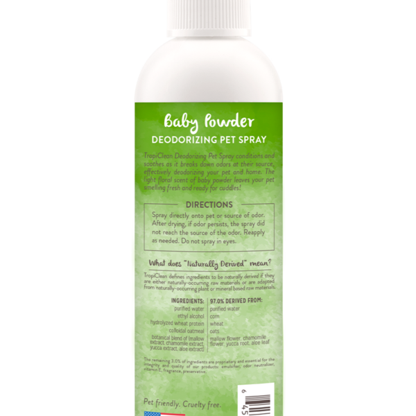 Baby Powder Deodorizing Pet Spray TropiClean Pet Products for Dogs and Cats