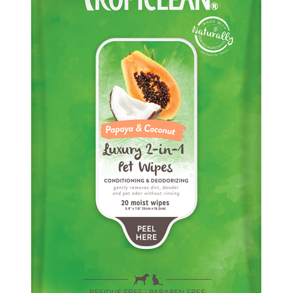Papaya & Coconut Luxury 2in1 Wipes for Pets TropiClean Pet Products