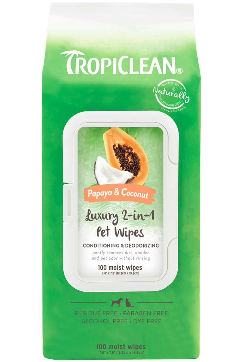 Papaya & Coconut Luxury 2in1 Wipes for Pets TropiClean Pet Products